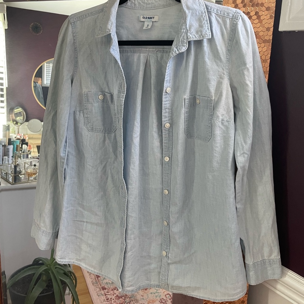 Light denim button up shirt
